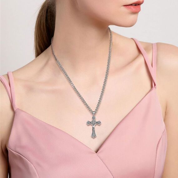 AEONSLOVE Kreuz Halskette Herren Silber 925 Kreuz Kette Damen Jesus Kreuzkette Silber Herren Benedikt Kreuz Anhänger Kruzifix Heilige Benedikt Medaille Christlicher Schmuck Katholischer Geschenke
