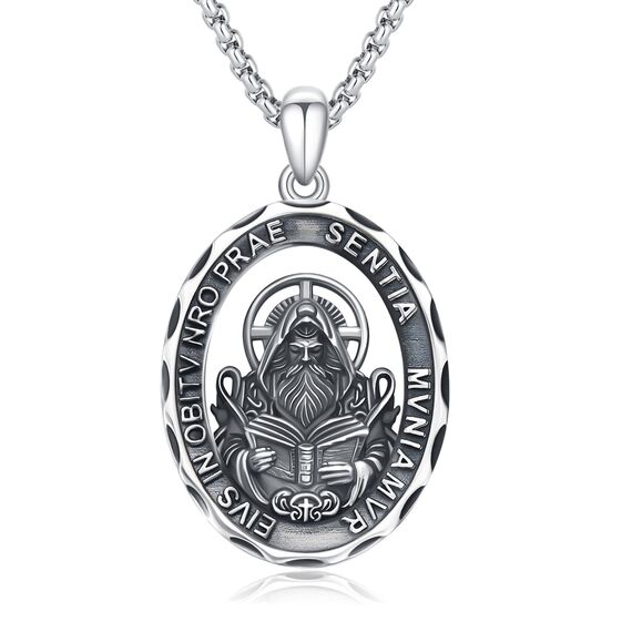 YEESIA Halskette mit St.-Benedikt-Anhänger, 925er Sterlingsilber, ovale Medaille, religiöser Schmuck, Geschenk für Damen und Herren