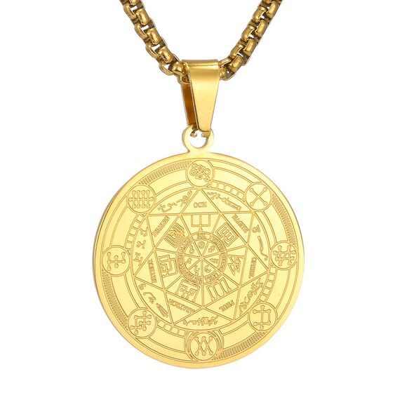 AFSTALR Halskette Herren 7 Erzengel Siegel Medaille Talisman Siegel der Sieben Erzengel Amulett Ketten Anhänger Edelstahl Solomon Schmuck für Herren Männer OR C