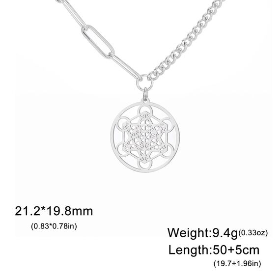 EUEAVAN Metatrons Würfel Halskette Metatron Würfel Heilige Geometrie Anhänger Siegel von Erzengel Engel Metatron Statement Halsketten Spiritueller Schutz Talisman für Frauen (Silber 2)