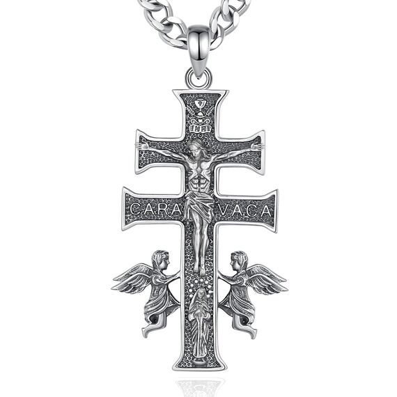 AEONSLOVE Caravaca Kreuz Kette Silber 925 Kreuzkette Silber Herren Kruzifix Halskette Damen Jesus Anhänger Religiöse Geschenke Schutzamulett Christlicher Schmuck Herren