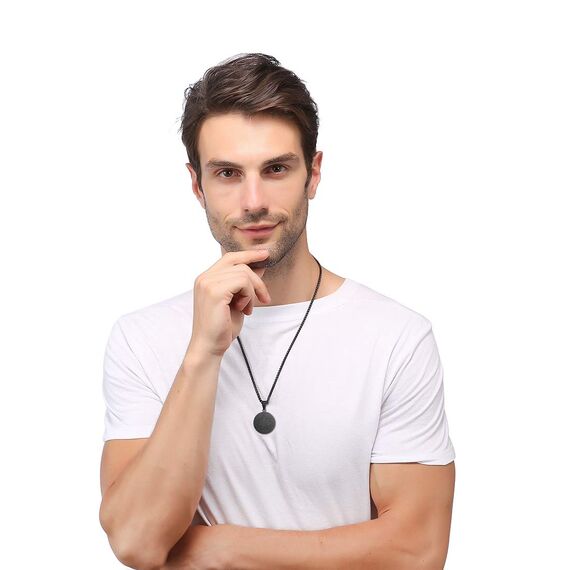 AFSTALR Halskette Herren 7 Erzengel Siegel Medaille Talisman Siegel der Sieben Erzengel Amulett Ketten Anhänger Edelstahl Solomon Schmuck für Herren MännerNoir