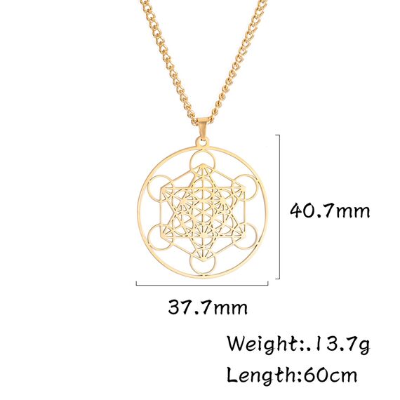 EUEAVAN Metatrons Würfel Halskette Metatron Würfel Heilige Geometrie Anhänger Siegel von Erzengel Engel Metatron Statement Halsketten Spiritueller Schutz Talisman für Frauen (Großer Metatron gold 2)