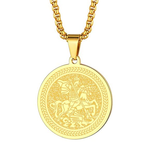 Herren Heiliger St. Georg Anhänger Halskette das Siegel der sieben Erzengel Religiöser Medaillon Modeschmuck für Männer und Frauen Jungen Edelstahl christliches Geschenk