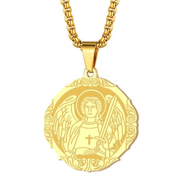 Herren Heiliger Michael Anhänger Halskette das Siegel der sieben Erzengel Religiöser Medaillon Modeschmuck für Männer und Frauen Jungen Edelstahl christliches Geschenk