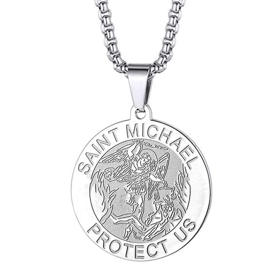 Herren Heiliger Michael Anhänger Halskette das Siegel der sieben Erzengel Religiöser Medaillon Modeschmuck für Männer und Frauen Jungen Edelstahl christliches Geschenk