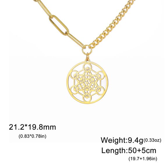 EUEAVAN Metatrons Würfel Halskette Metatron Würfel Heilige Geometrie Anhänger Siegel von Erzengel Engel Metatron Statement Halsketten Spiritueller Schutz Talisman für Frauen (Gold 2)