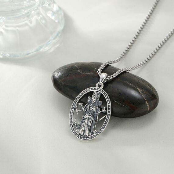 YEESIA Hekate Halskette 925 Sterling Silber Hekate Anhänger Halskette Retro religiöse Halskette Göttin Schmuck Geschenk für Frauen