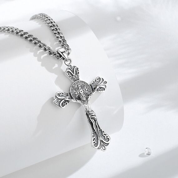 AEONSLOVE Kreuz Halskette Herren Silber 925 Kreuz Kette Damen Jesus Kreuzkette Silber Herren Benedikt Kreuz Anhänger Kruzifix Heilige Benedikt Medaille Christlicher Schmuck Katholischer Geschenke