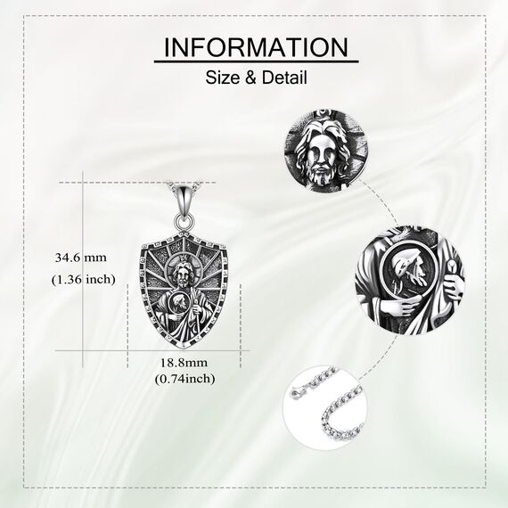 ONEFINITY Saint Jude Kette Herren 925 Sterling Silber St Jude Anhänger San Judas Anhänger Halskette Religiöse Schützen Schmuck Geschenk für Damen