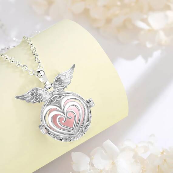 Only faith Halskette mit Engelsrufer, schwangere Frau, Erzengel, versilbert, Geschenk für werdende Mütter, Pequeño, Edelstahl, Kein Edelstein