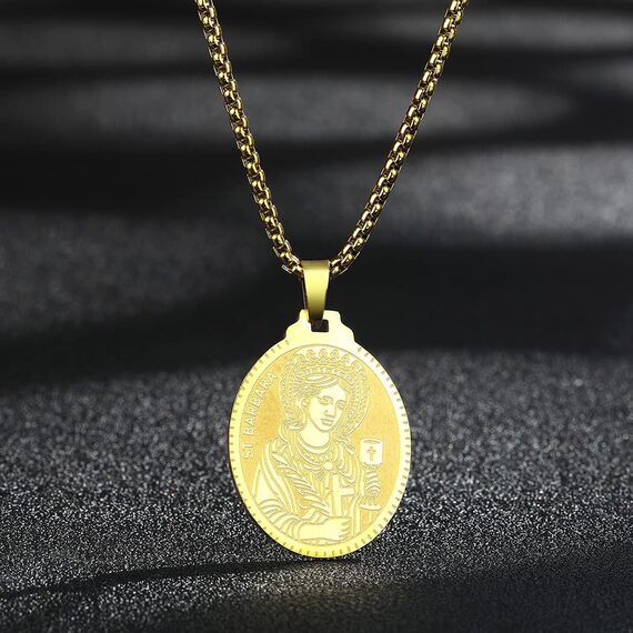 Herren Damen Heiliger Barbara Anhänger Halskette das Siegel der sieben Erzengel Religiöser Medaillon Modeschmuck für Männer und Frauen Jungen Edelstahl christliches Geschenk