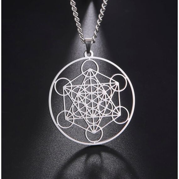 EUEAVAN Metatrons Würfel Halskette Metatron Würfel Heilige Geometrie Anhänger Siegel von Erzengel Engel Metatron Statement Halsketten Spiritueller Schutz Talisman für Frauen (Metatron groß silber2)