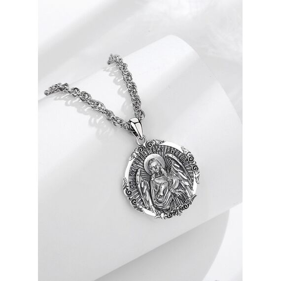 AEONSLOVE Heiliger Gabriel Kette Silber 925 für Herren Damen Erzengel Gabriel Medaille Saint Gabriel Halskette Christliche Katholische Schutz Talisman Religiöse Schmuck