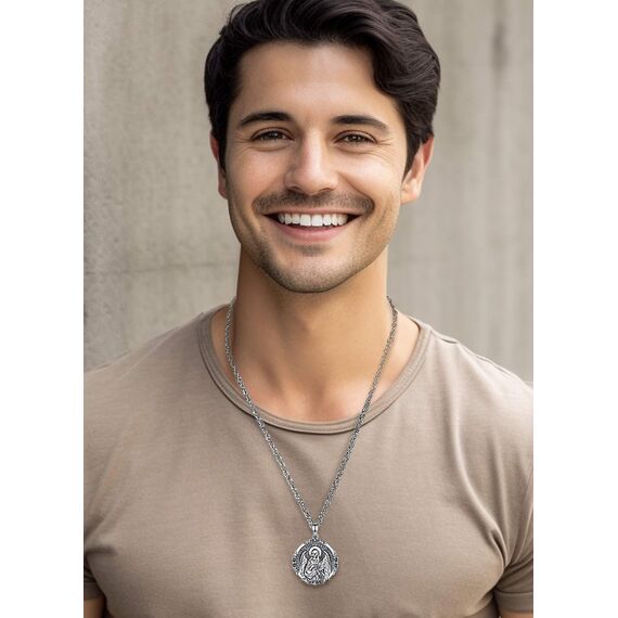 AEONSLOVE Heiliger Gabriel Kette Silber 925 für Herren Damen Erzengel Gabriel Medaille Saint Gabriel Halskette Christliche Katholische Schutz Talisman Religiöse Schmuck
