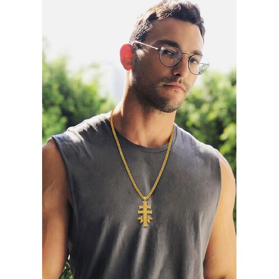 AEONSLOVE Caravaca Kreuz Kette Silber 925 Kreuzkette Silber Herren Kruzifix Halskette Damen Jesus Anhänger Religiöse Geschenke Schutzamulett Christlicher Schmuck Herren (Gold)