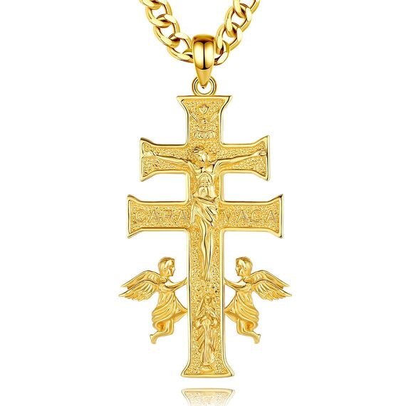 AEONSLOVE Caravaca Kreuz Kette Silber 925 Kreuzkette Silber Herren Kruzifix Halskette Damen Jesus Anhänger Religiöse Geschenke Schutzamulett Christlicher Schmuck Herren (Gold)