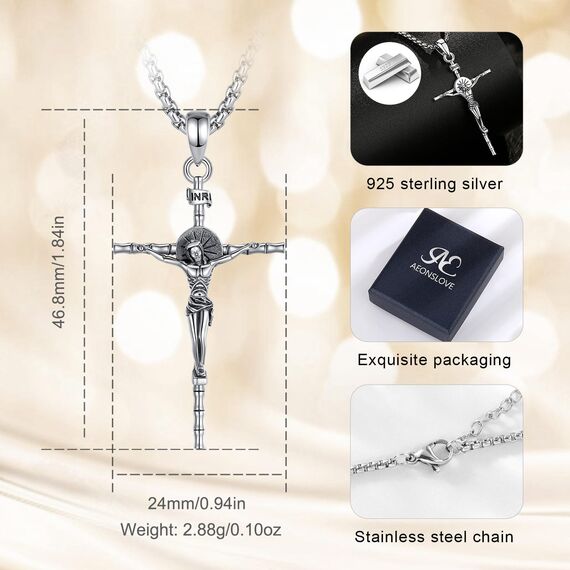 AEONSLOVE Kreuz Kette Damen Silber 925 Kruzifix Halskette Kreuzkette Silber Herren Jesus Anhänger Religiöse Geschenke Schutzamulett Katholisch Christlicher Schmuck Herren