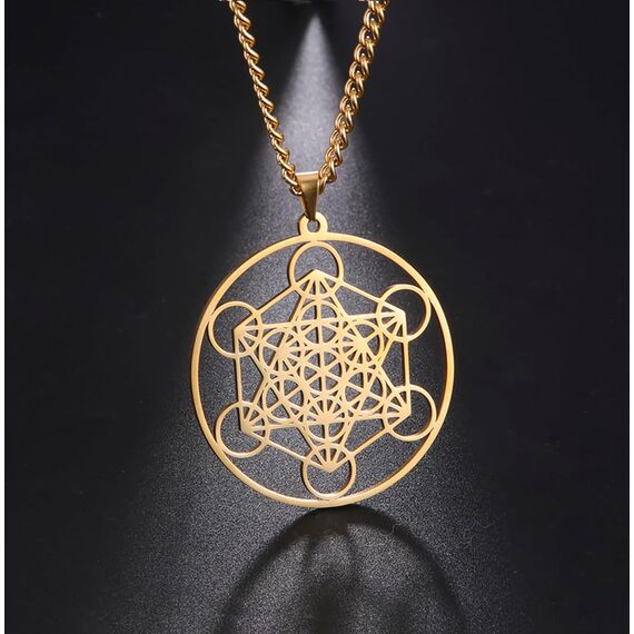 EUEAVAN Metatrons Würfel Halskette Metatron Würfel Heilige Geometrie Anhänger Siegel von Erzengel Engel Metatron Statement Halsketten Spiritueller Schutz Talisman für Frauen (Großer Metatron gold 2)