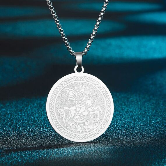 Herren Heiliger St. Georg Anhänger Halskette das Siegel der sieben Erzengel Religiöser Medaillon Modeschmuck für Männer und Frauen Jungen Edelstahl christliches Geschenk