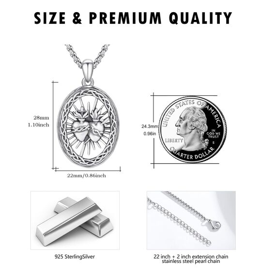 YEESIA Halskette mit Heiligem Herz, 925er Sterlingsilber, Halskette mit Anhänger Heiliges Herz, Heilige Medaille, Amulett, Glaube, religiöser Schmuck, Geschenke für Frauen und Männer