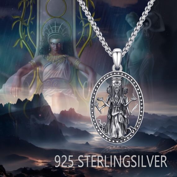 YEESIA Hekate Halskette 925 Sterling Silber Hekate Anhänger Halskette Retro religiöse Halskette Göttin Schmuck Geschenk für Frauen
