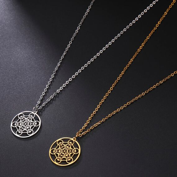 EUEAVAN Metatrons Würfel Halskette Metatron Würfel Heilige Geometrie Anhänger Siegel von Erzengel Engel Metatron Statement Halsketten Spiritueller Schutz Talisman für Frauen (Silber)