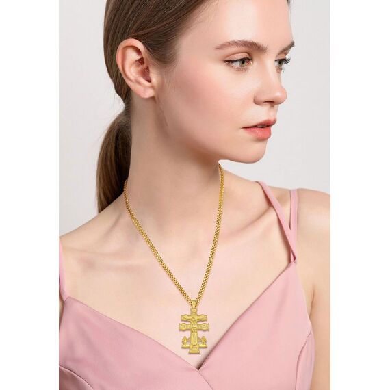 AEONSLOVE Caravaca Kreuz Kette Silber 925 Kreuzkette Silber Herren Kruzifix Halskette Damen Jesus Anhänger Religiöse Geschenke Schutzamulett Christlicher Schmuck Herren (goldene)
