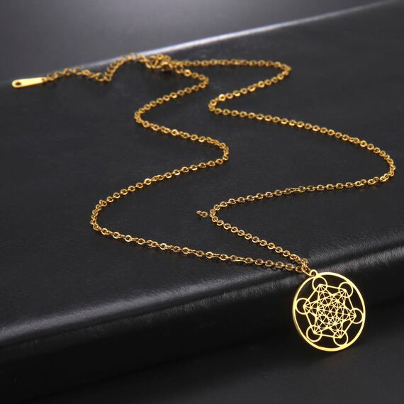 EUEAVAN Metatrons Würfel Halskette Metatron Würfel Heilige Geometrie Anhänger Siegel von Erzengel Engel Metatron Statement Halsketten Spiritueller Schutz Talisman für Frauen (Gold)
