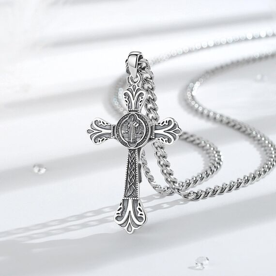 AEONSLOVE Kreuz Halskette Herren Silber 925 Kreuz Kette Damen Jesus Kreuzkette Silber Herren Benedikt Kreuz Anhänger Kruzifix Heilige Benedikt Medaille Christlicher Schmuck Katholischer Geschenke