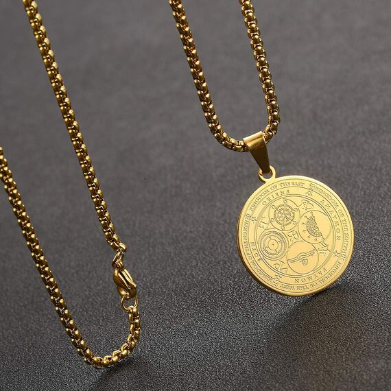 AFSTALR Siegel der Sieben Erzengel Amulett Ketten Anhänger Edelstahl Schmuck für Männer Or E