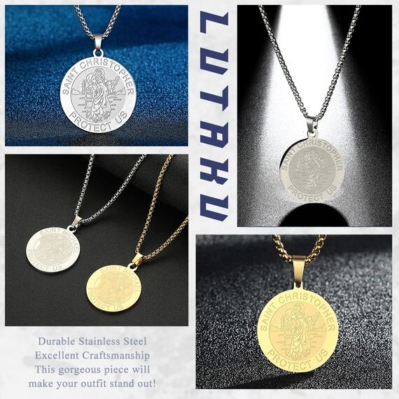 Herren St. Christophorus Anhänger Halskette das Siegel der sieben Erzengel Religiöser Medaillon Modeschmuck für Männer und Frauen Jungen Edelstahl christliches Geschenk