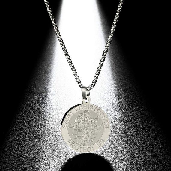 Herren St. Christophorus Anhänger Halskette das Siegel der sieben Erzengel Religiöser Medaillon Modeschmuck für Männer und Frauen Jungen Edelstahl christliches Geschenk
