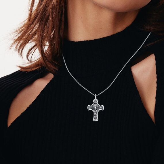 YEESIA Jungfrau Maria Halskette für Männer und Frauen, 925 Sterling Silber, Jungfrau Maria Anhänger, Kreuzmedaillon Halskette, christliches Schmuckgeschenk für Männer und Frauen