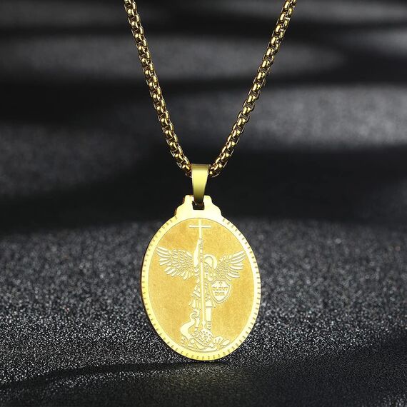 Herren St. Michael Anhänger Halskette das Siegel der sieben Erzengel Religiöser Medaillon Modeschmuck für Männer und Frauen Jungen Edelstahl christliches Geschenk
