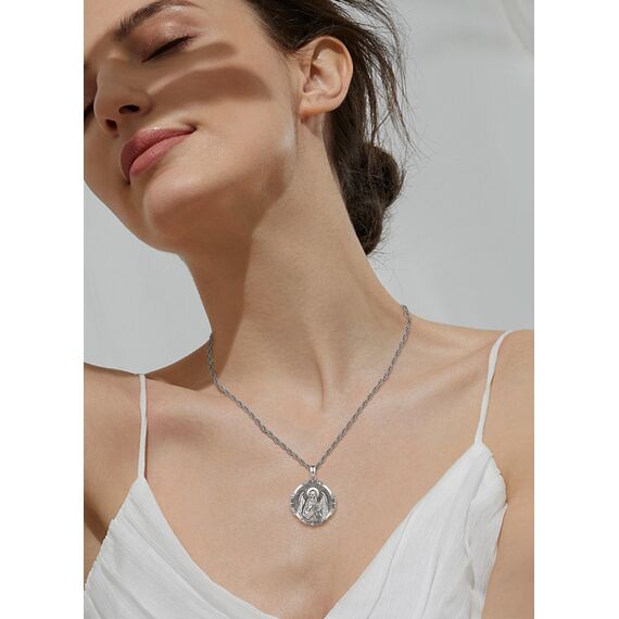 AEONSLOVE Heiliger Gabriel Kette Silber 925 für Herren Damen Erzengel Gabriel Medaille Saint Gabriel Halskette Christliche Katholische Schutz Talisman Religiöse Schmuck