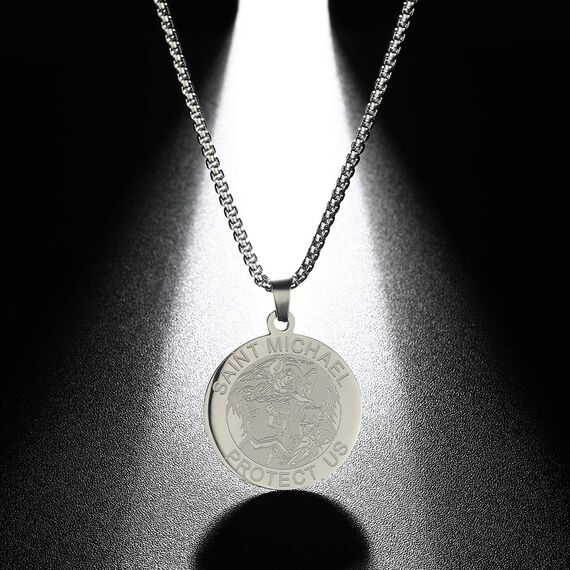 Herren Heiliger Michael Anhänger Halskette das Siegel der sieben Erzengel Religiöser Medaillon Modeschmuck für Männer und Frauen Jungen Edelstahl christliches Geschenk