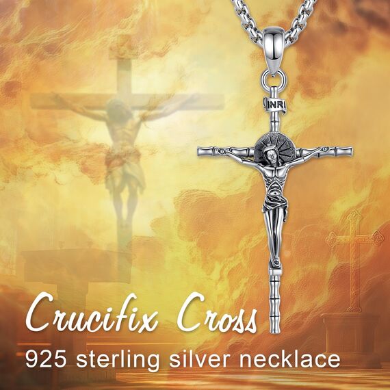 AEONSLOVE Kreuz Kette Damen Silber 925 Kruzifix Halskette Kreuzkette Silber Herren Jesus Anhänger Religiöse Geschenke Schutzamulett Katholisch Christlicher Schmuck Herren