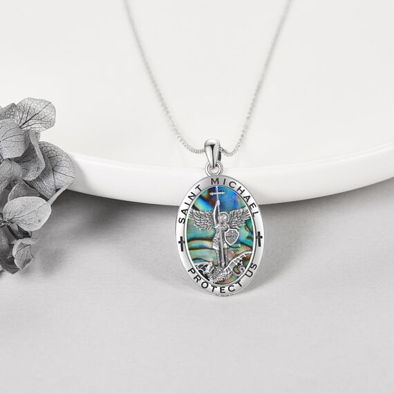 ONEFINITY Erzengel Sankt Michael/Christopherus Kette 925 Sterling Silber St Michael Medaille Erzengel Anhänger Halskette Religiöser Schutz Schmuck Geschenk Für Damen Herren (Sankt Michael)