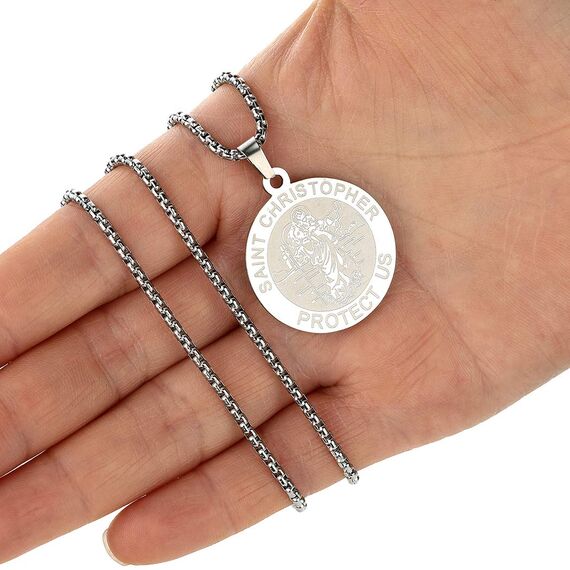 Herren St. Christophorus Anhänger Halskette das Siegel der sieben Erzengel Religiöser Medaillon Modeschmuck für Männer und Frauen Jungen Edelstahl christliches Geschenk