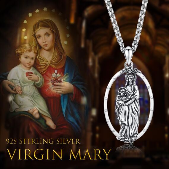 YEESIA Jungfrau Maria Halskette für Frauen 925 Sterling Silber Mary Miraculous Medal Our Lady Of Guadalupe Anhänger Halskette Religiöser Schmuck Geschenke