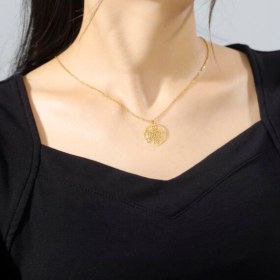 EUEAVAN Metatrons Würfel Halskette Metatron Würfel Heilige Geometrie Anhänger Siegel von Erzengel Engel Metatron Statement Halsketten Spiritueller Schutz Talisman für Frauen (Gold)