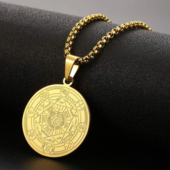 AFSTALR Halskette Herren 7 Erzengel Siegel Medaille Talisman Siegel der Sieben Erzengel Amulett Ketten Anhänger Edelstahl Solomon Schmuck für Herren Männer OR C