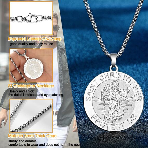Herren St. Christophorus Anhänger Halskette das Siegel der sieben Erzengel Religiöser Medaillon Modeschmuck für Männer und Frauen Jungen Edelstahl christliches Geschenk