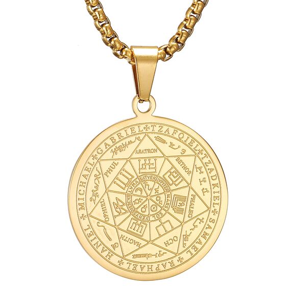 AFSTALR Halskette Herren 7 Erzengel Siegel Medaille Talisman Siegel der Sieben Erzengel Amulett Ketten Anhänger Edelstahl Solomon Schmuck für Herren Männer Or