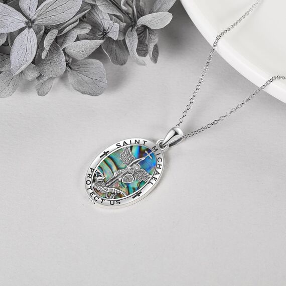 ONEFINITY Erzengel Sankt Michael/Christopherus Kette 925 Sterling Silber St Michael Medaille Erzengel Anhänger Halskette Religiöser Schutz Schmuck Geschenk Für Damen Herren (Sankt Michael)