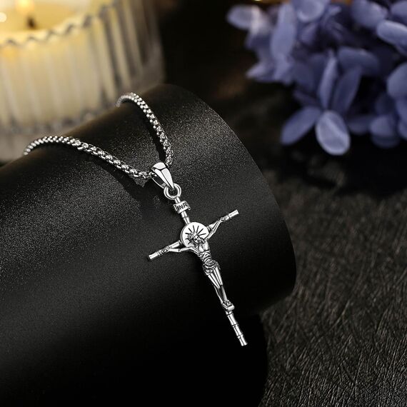 AEONSLOVE Kreuz Kette Damen Silber 925 Kruzifix Halskette Kreuzkette Silber Herren Jesus Anhänger Religiöse Geschenke Schutzamulett Katholisch Christlicher Schmuck Herren