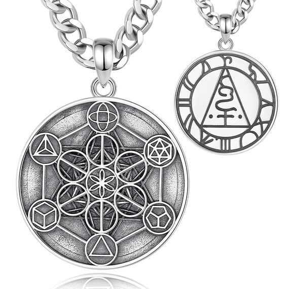AEONSLOVE Metatrons Würfel Halskette Silber 925 Heilige Geometrie Anhänger Herren Damen Erzengel Metatron Medaille Metatrons Würfel Schmuck