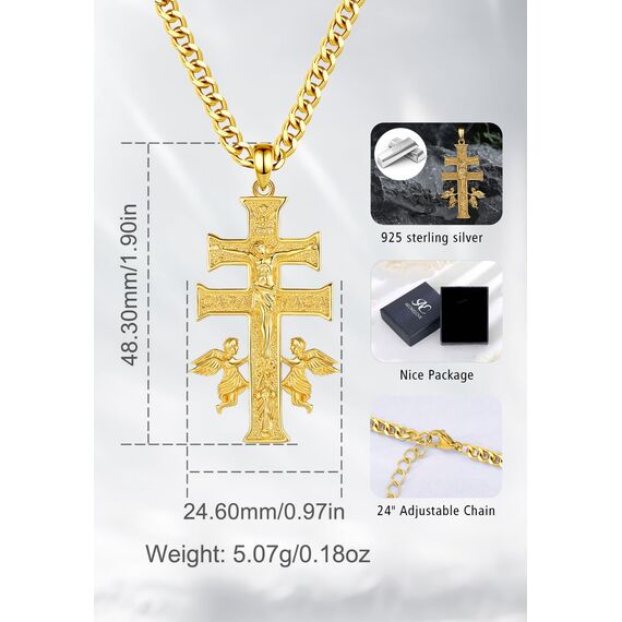AEONSLOVE Caravaca Kreuz Kette Silber 925 Kreuzkette Silber Herren Kruzifix Halskette Damen Jesus Anhänger Religiöse Geschenke Schutzamulett Christlicher Schmuck Herren (Gold)