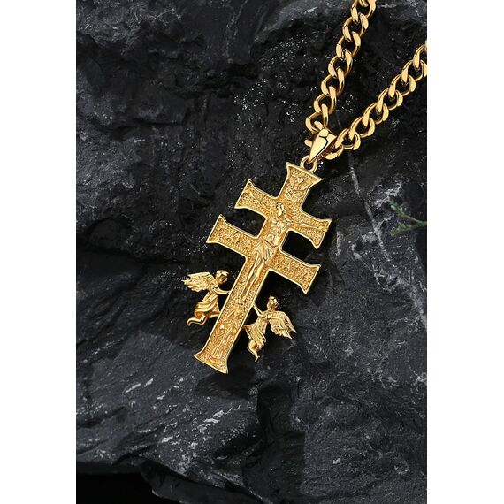 AEONSLOVE Caravaca Kreuz Kette Silber 925 Kreuzkette Silber Herren Kruzifix Halskette Damen Jesus Anhänger Religiöse Geschenke Schutzamulett Christlicher Schmuck Herren (Gold)